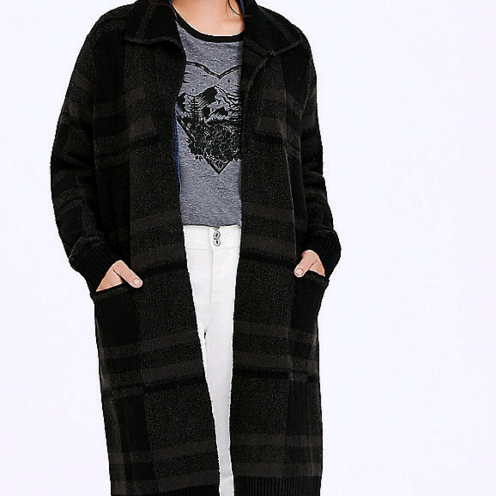 Plaid midweight cardigan coat